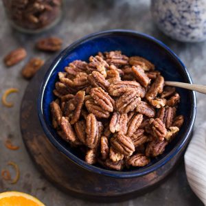 Maple-Orange Roasted Pecans | This naturally sweetened, gluten-free snack is bursting with the flavors of maple and orange.
