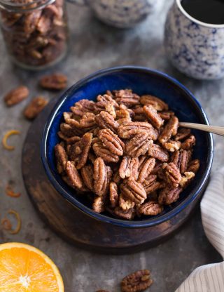 Maple-Orange Roasted Pecans | This naturally sweetened, gluten-free snack is bursting with the flavors of maple and orange.